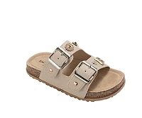 bebe Girl's Footbed Slide Sandals with Buckle Straps and Charm Accents