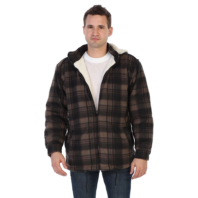 Gioberti Men's Sherpa Lined Flannel Jacket with Removable Hood