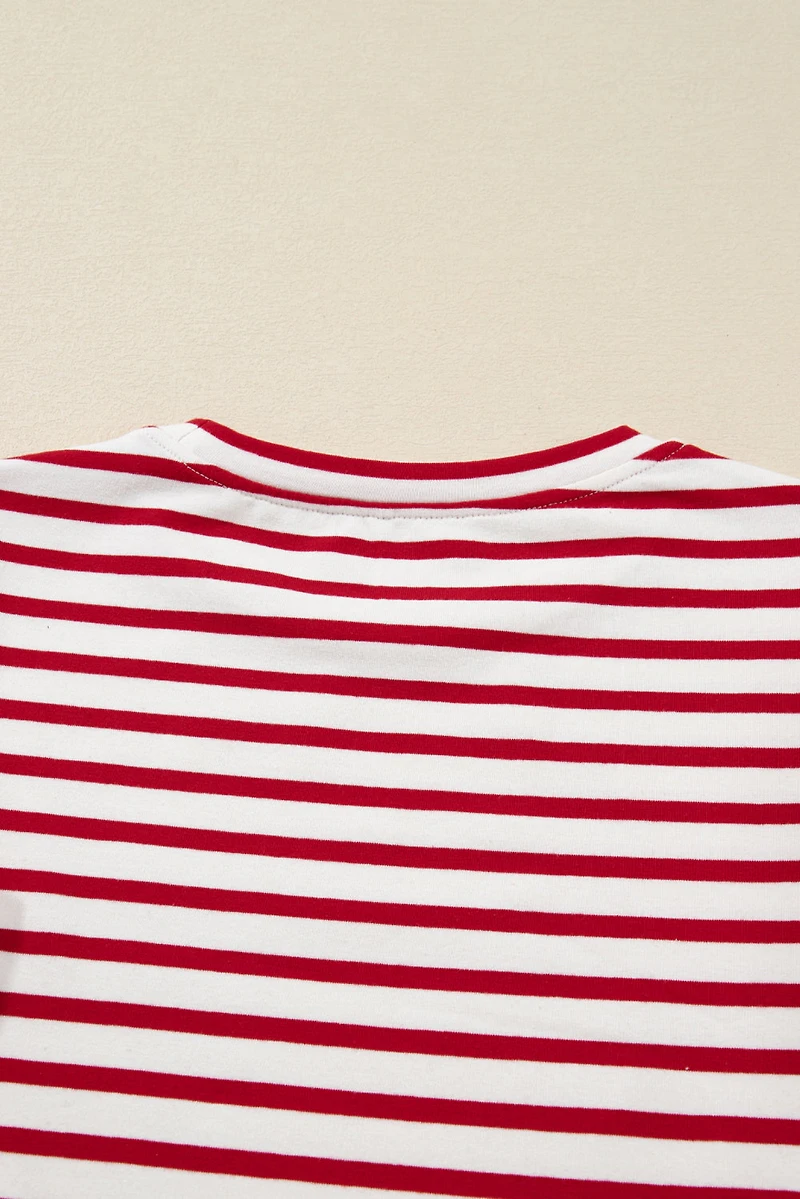 Threaded Pear Women's Meilani Stripe Ruffle Trim Long Sleeve Top
