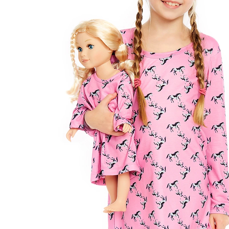 Leveret Girl & Doll Matching Novelty Print Long Sleeve Nightgown Set