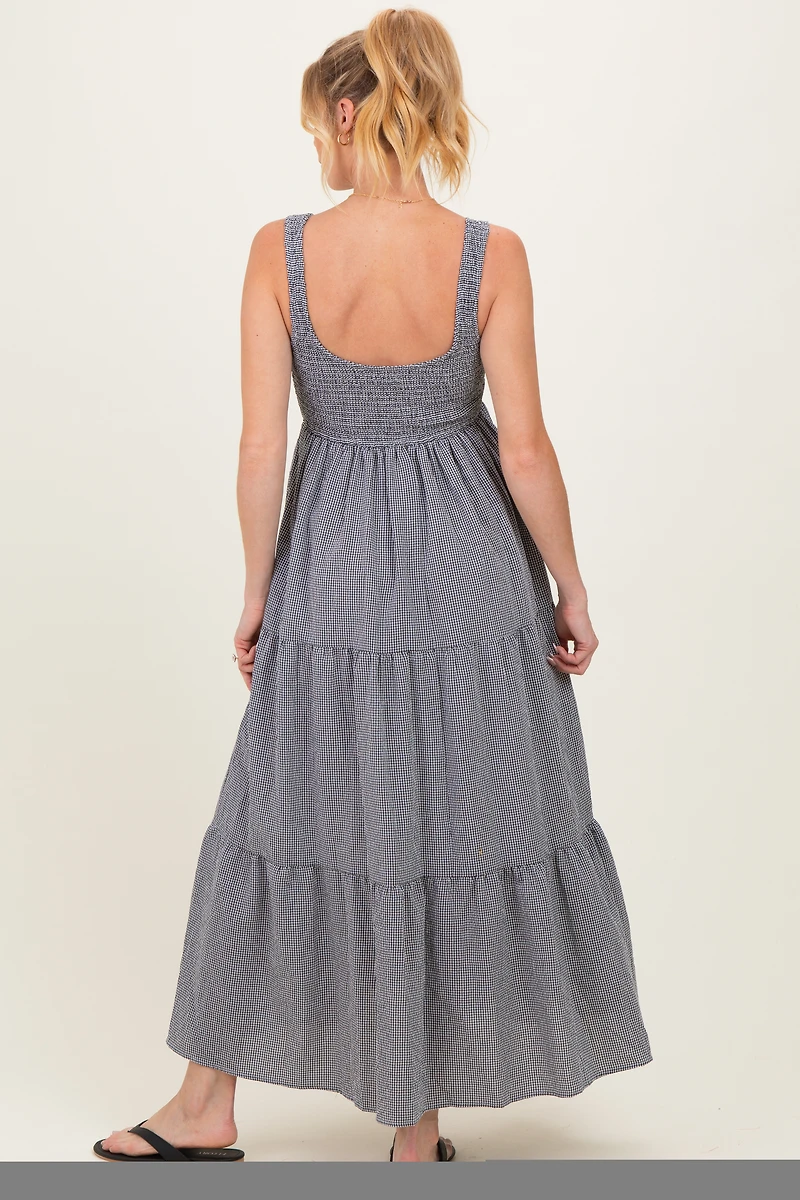 PinkBlush Womens Black Gingham Smocked Bodice Maternity Maxi Dress