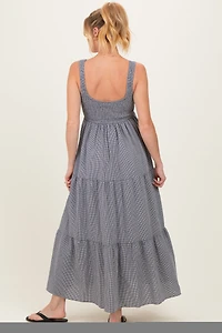 PinkBlush Womens Black Gingham Smocked Bodice Maternity Maxi Dress