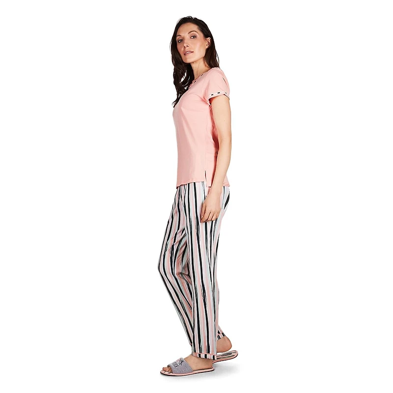 Women's Get Tropical T-Shirt and Striped Pants Pajama Set