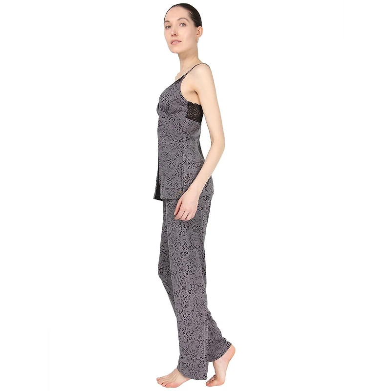 MeMoi Women's Lace Trim Animal Print Lightweight Cami Pajama Set