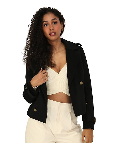 Belle & Bloom Womens Better Off Wool Blend Military Peacoat
