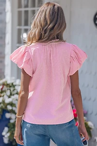 Threaded Pear Women's Maelynn Short Bubble Sleeve Blouse