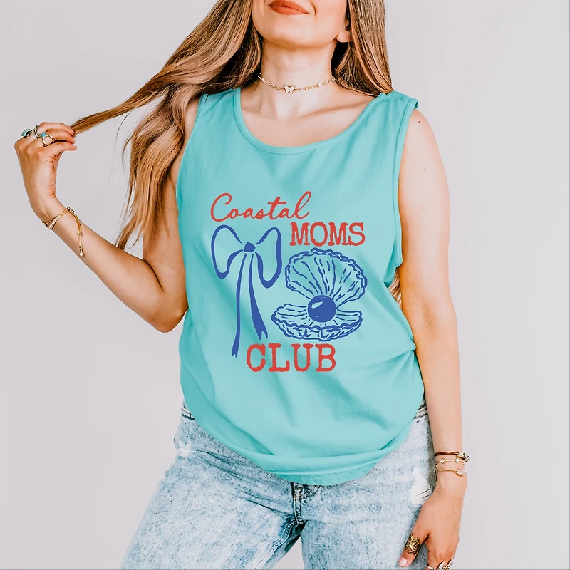Simply Sage Market - Coastal Moms Club Outline Women's Garment Dyed Graphic Tank Top