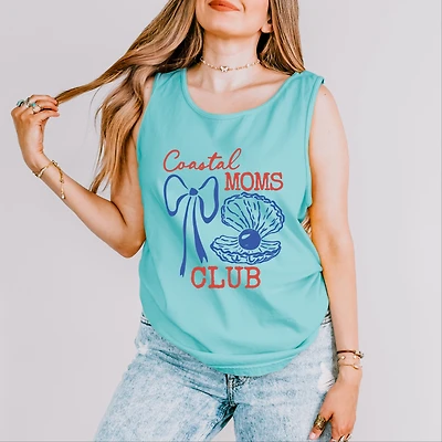 Simply Sage Market - Coastal Moms Club Outline Women's Garment Dyed Graphic Tank Top