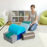 6-Piece Baby Climb Crawl Play Set Soft PU Foam Climbing Blocks Lightweight 7.5-lb Waterproof Covers Light Blue