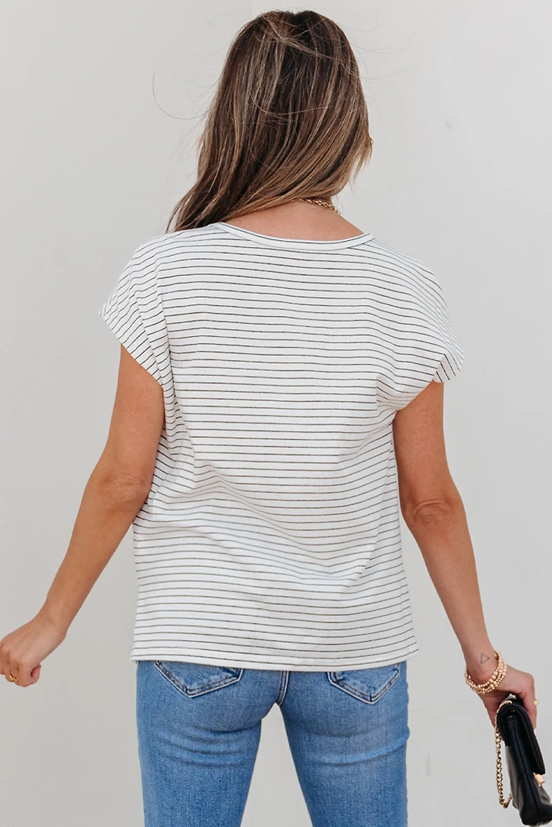 Threaded Pear Women's Tilly Stripe Cap Sleeve Crew Neck top