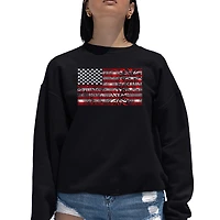 LA Pop Art Fireworks American Flag - Women's Word Crewneck Sweatshirt