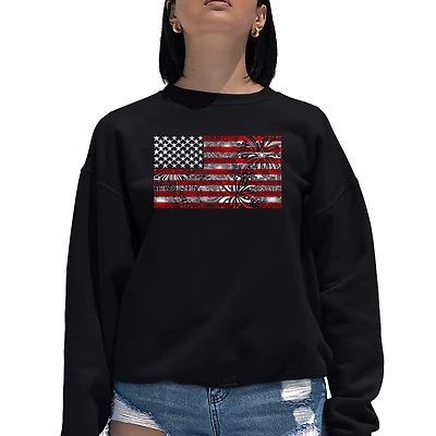 LA Pop Art Fireworks American Flag - Women's Word Crewneck Sweatshirt