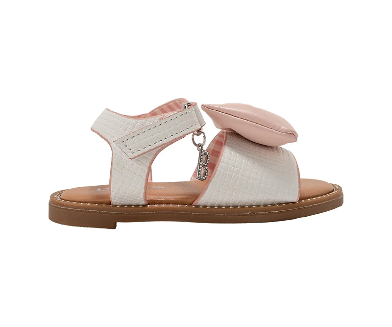 bebe Toddler Girl's Strappy Sandals with Bow Detail Hook and Loop Closure