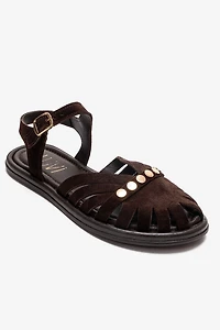 Forever & Always Womens Chiela Leather Ankle Strap Sandals