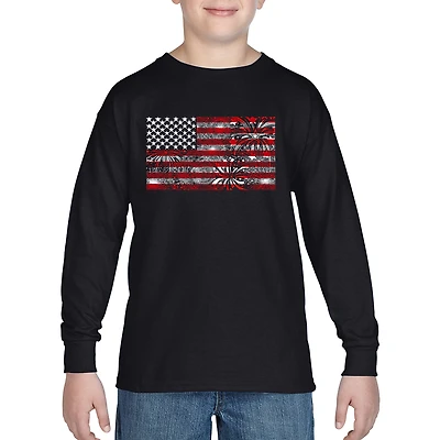 LA Pop Art Boys Long Sleeve T-Shirt -  Fireworks American Flag