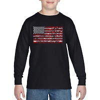 LA Pop Art Boys Long Sleeve T-Shirt -  Fireworks American Flag