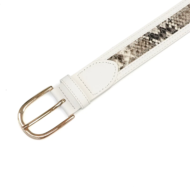 AGP PARIS White Dual Pattern Snake Print Women's Belt