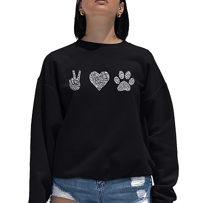 LA Pop Art Peace Love Dogs - Women's Word Crewneck Sweatshirt