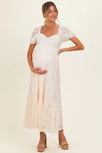 PinkBlush Womens Ivory Lace Maternity Maxi Dress