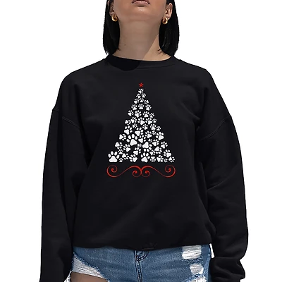LA Pop Art Paw Christmas Tree - Women's Word Crewneck Sweatshirt