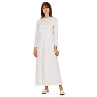 MeMoi Women's Bell Sleeve Trimmed Long Cotton Blend Placket Gown