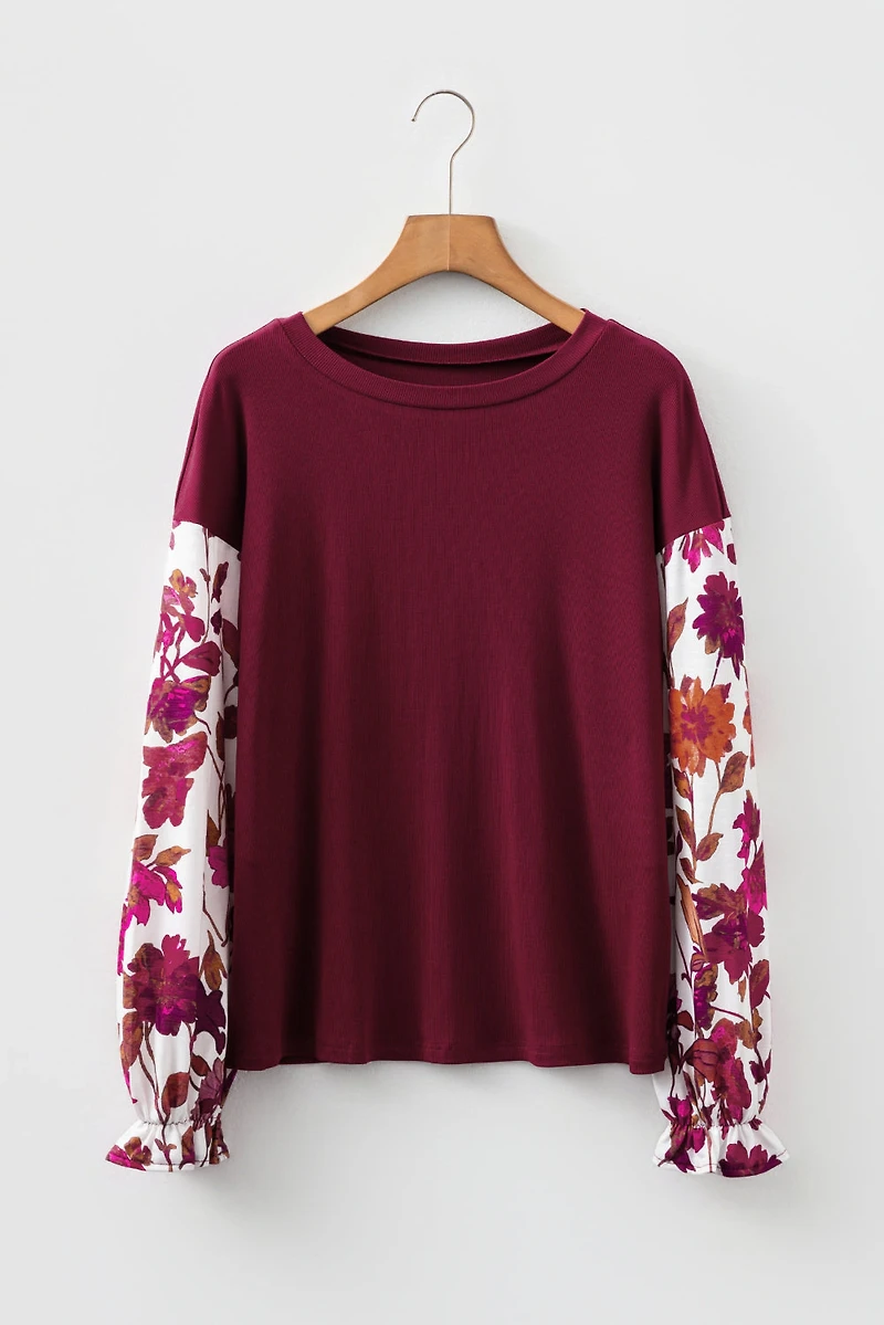 Threaded Pear Women's Bellamy Ribbed Body Patchwork Long Sleeve Top
