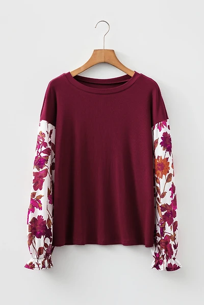 Threaded Pear Women's Bellamy Ribbed Body Patchwork Long Sleeve Top