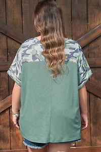Threaded Pear Women's Mazie Mist Ribbed Patchwork PLUS Tee