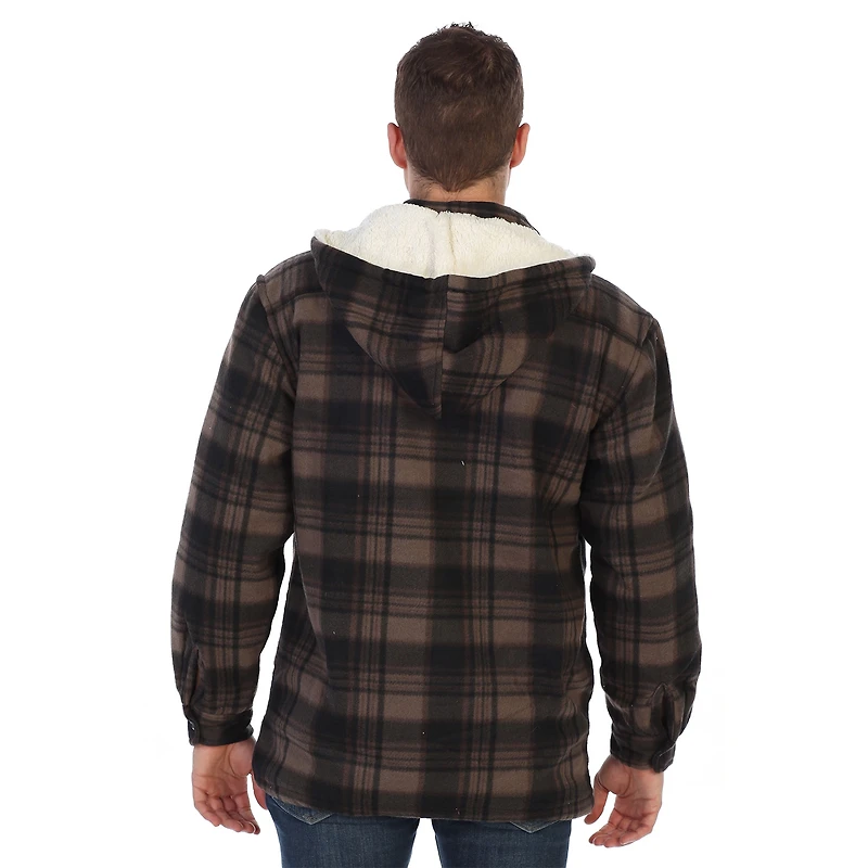 Gioberti Men's Sherpa Lined Flannel Jacket with Removable Hood