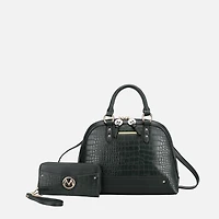 Mia K Collection Nora Croc-Embossed Satchel - Gold-Tone Hardware, Removable Crossbody Strap