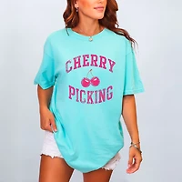Simply Sage Market - Cherry Picking Varsity Arched Women's Garment Dyed Graphic T-Shirt