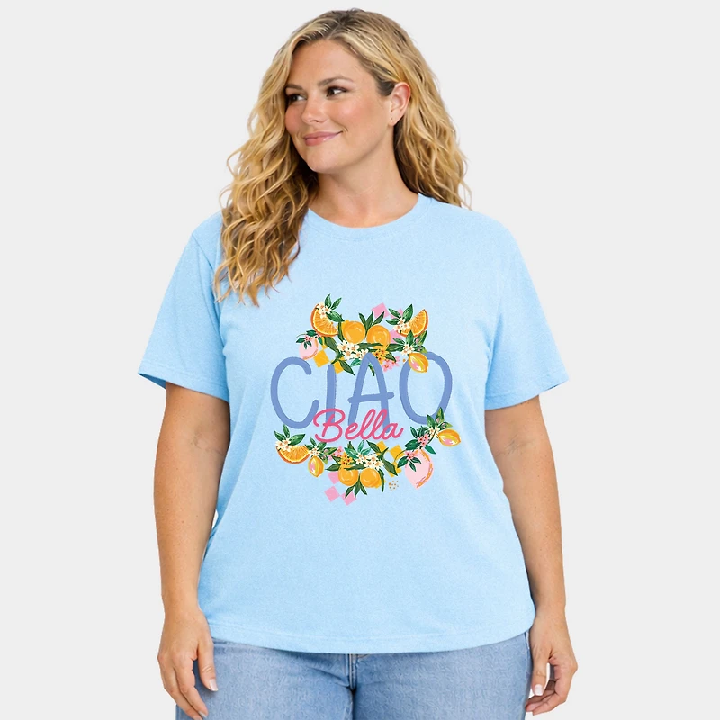 Simply Sage Market - Ciao Bella Lemon Women's Plus Sized Garment Dyed Graphic T-Shirt