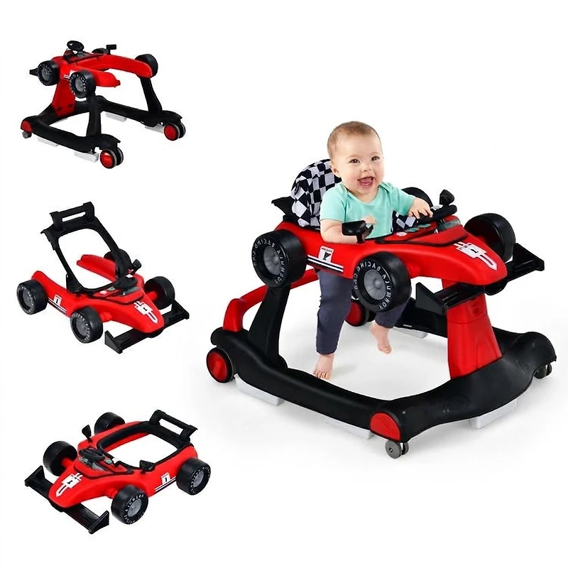 SUGIFT 4-in-1 Foldable Activity Push Walker with Adjustable Height 25-lb Capacity Ages 6-18 Months 29-in Frame Red