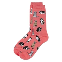 MeMoi Women's Multi Cat Breed Bamboo Crew Socks