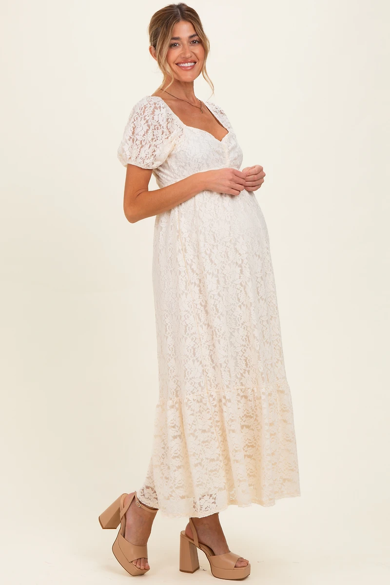 PinkBlush Womens Ivory Lace Maternity Maxi Dress