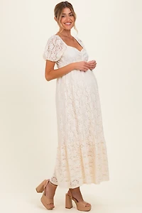 PinkBlush Womens Ivory Lace Maternity Maxi Dress