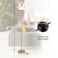 Slickblue Gold Standing Floor Lamp 65in Slim Steel Frame Glass Shade Reading Corner Light