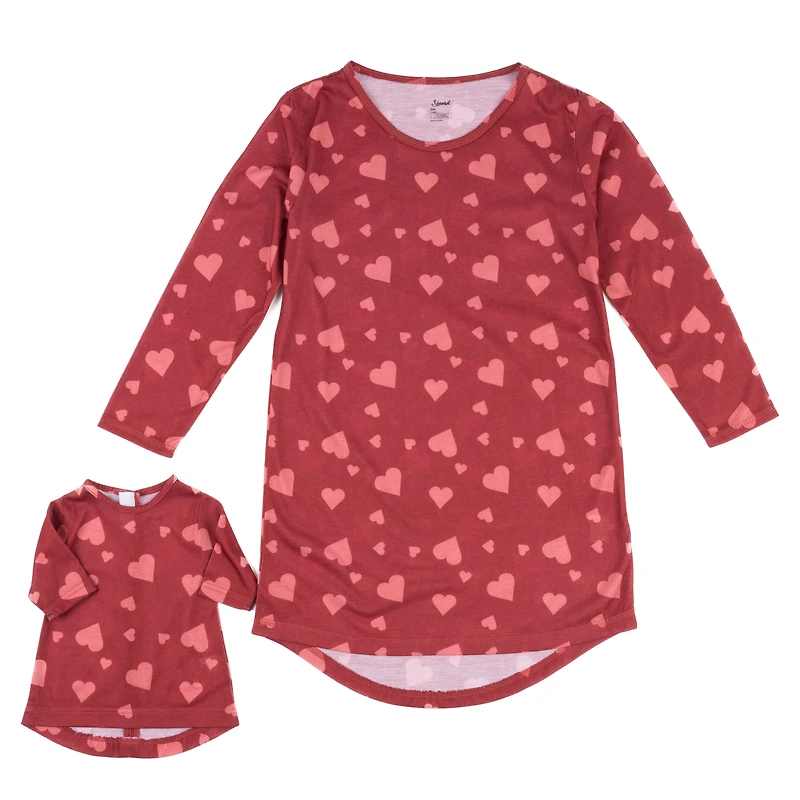 Leveret Girl & Doll Matching Valentine Hearts Long Sleeve Nightgown Set