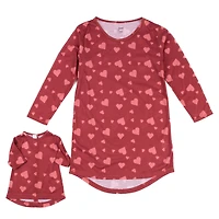 Leveret Girl & Doll Matching Valentine Hearts Long Sleeve Nightgown Set