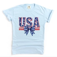 Simply Sage Market - Coquette USA Bow Women's Garment Dyed Graphic T-Shirt