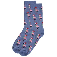 MeMoi Women's Festive Flamingo Holiday Crew Socks