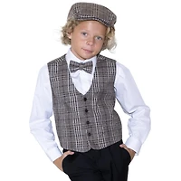 Gioberti Boy's 3pc Tweed Vest With Matching Cap And Bow Tie
