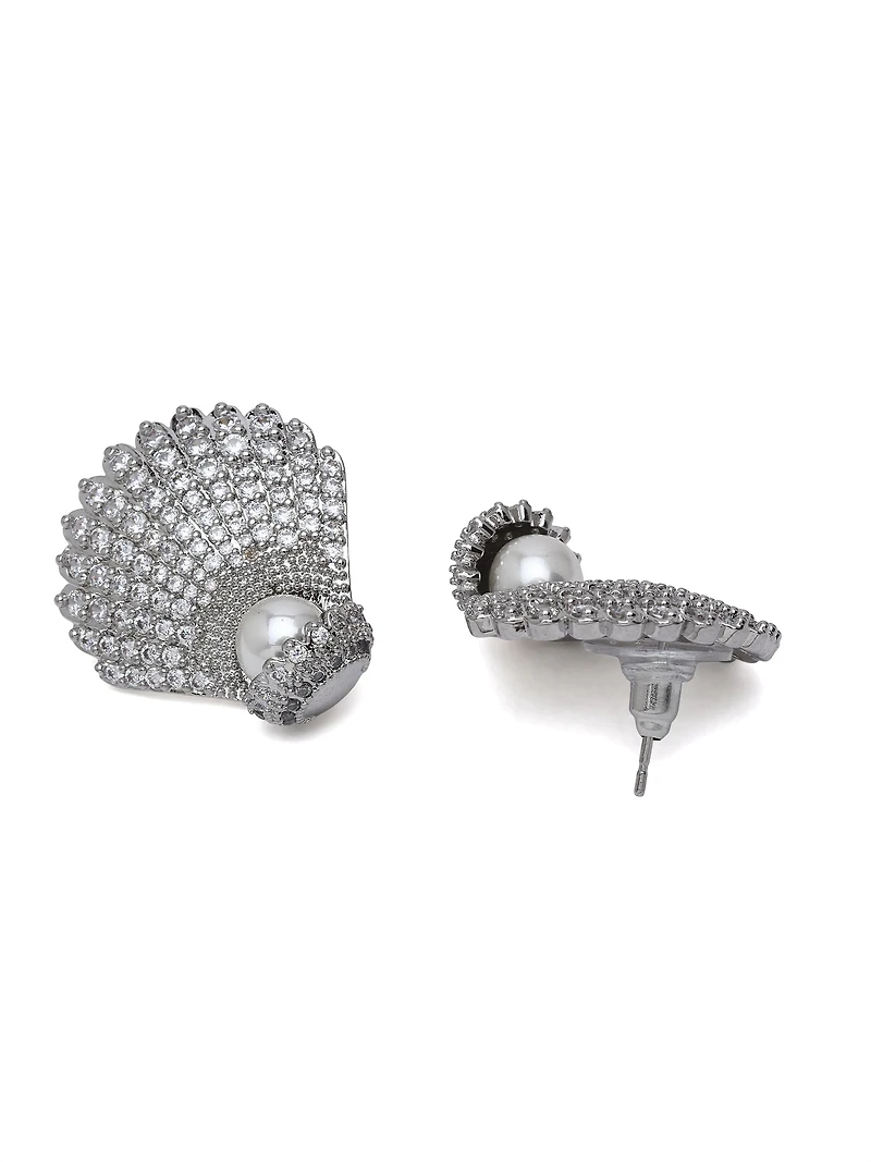 AGP PARIS Womens Shell Pearl Statement Stud Earrings