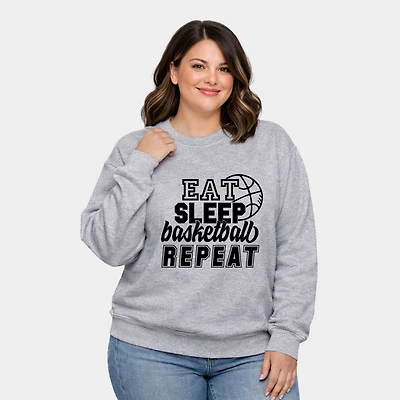 Simply Sage Market - Eat Basketball Sleep Repeat With Ball Women's Plus Sized Graphic Sweatshirt