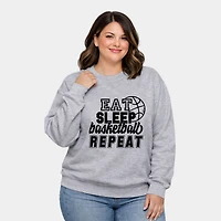 Simply Sage Market - Eat Basketball Sleep Repeat With Ball  Women's Plus Sized Graphic Sweatshirt