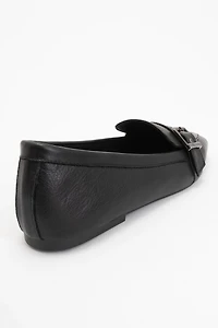 Forever & Always Womens Noir Leather Flat Loafers