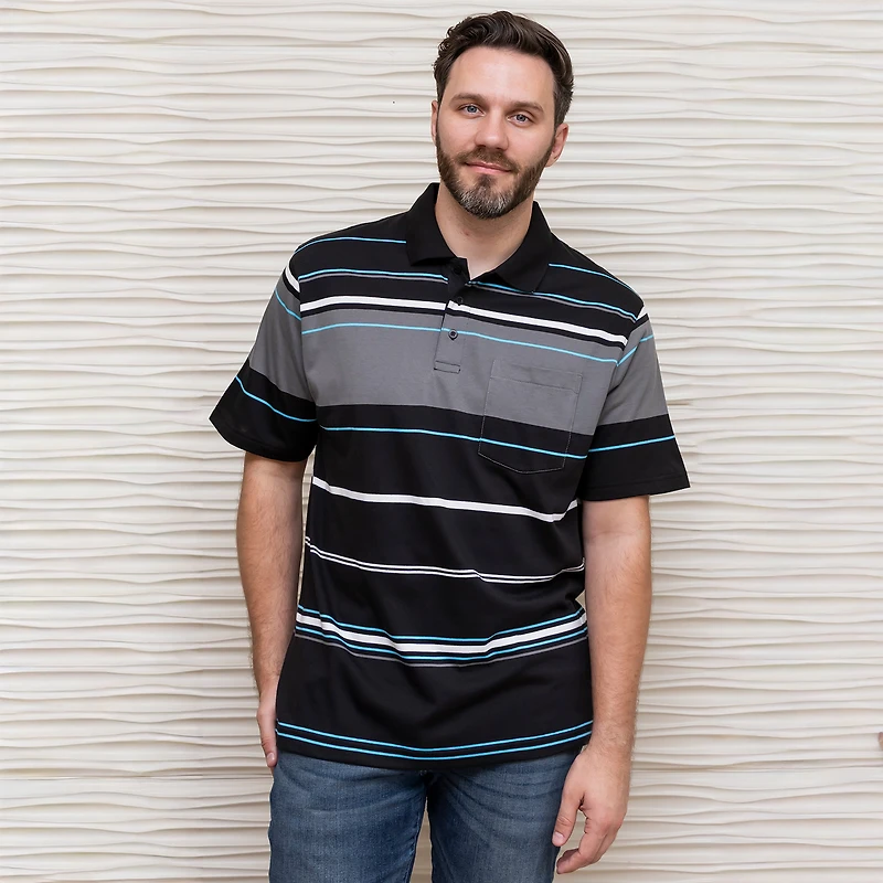 Gioberti Mens Multiple Stripe Polo Shirt With Pocket