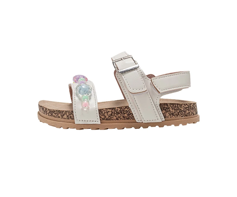 bebe Girl's Footbed Sandals with Beaded Floral Embellishments