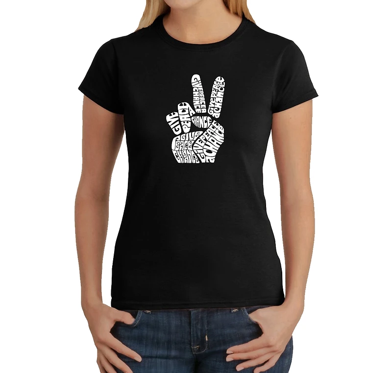 LA Pop Art Women's Word T-Shirt - Peace Fingers