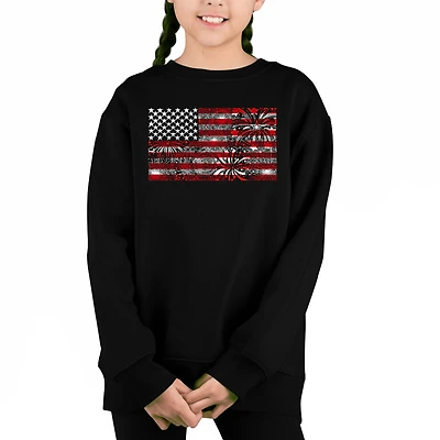 LA Pop Art Girl's Word Crewneck Sweatshirt - Fireworks American Flag